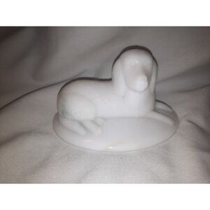 Vintage Milk Glass Dog Lid Only For Oval Covered Dish Mustard Jar 4.75" long